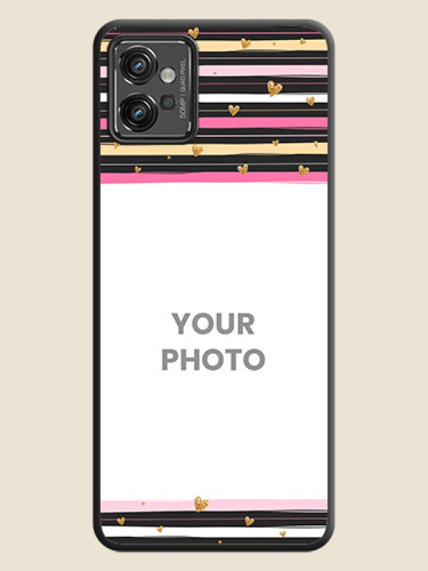 Custom Multicolor Lines and Golden Love Symbols Design on Photo on Space Black Soft Matte Mobile Cover - Motorola Moto G32 - alternate view