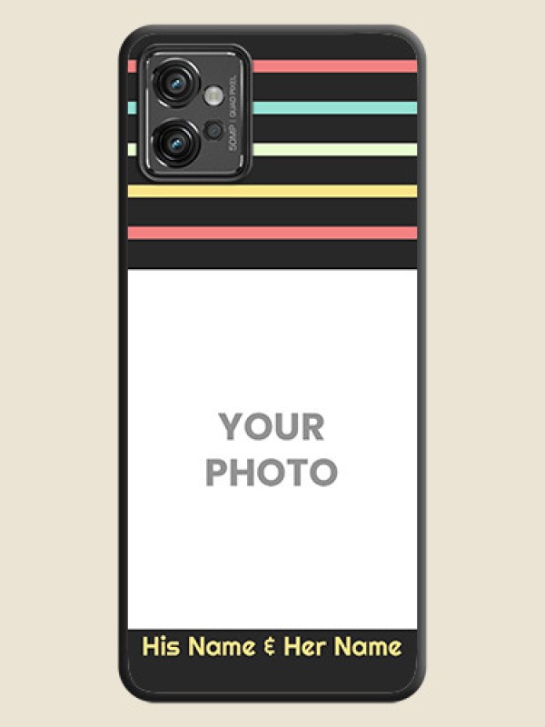 Custom Color Stripes with Photo and Text on Photo on Space Black Soft Matte Mobile Case - Motorola Moto G32 - alternate view