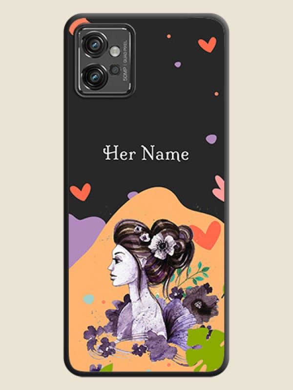 Custom Namecase For Her With Fancy Lady Image On Space Black Personalized Soft Matte Phone Covers -Motorola Moto G32 - alternate view
