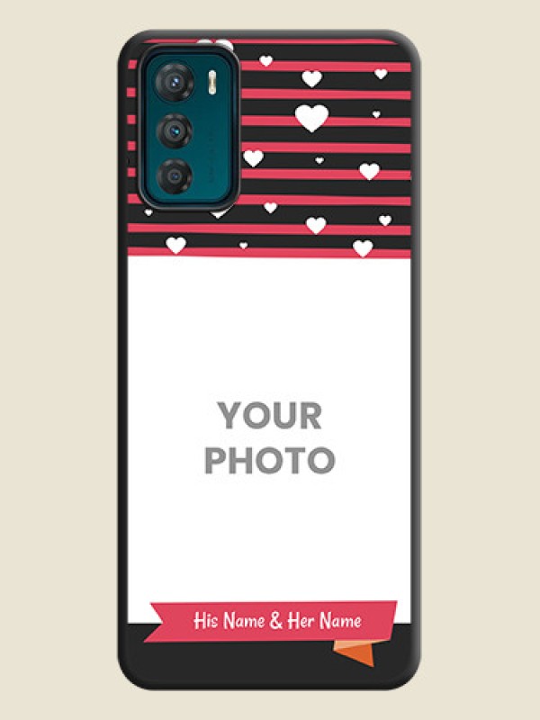 Custom White Color Love Symbols with Pink Lines Pattern on Space Black Custom Soft Matte Phone Cases - Motorola Moto G42 - alternate view
