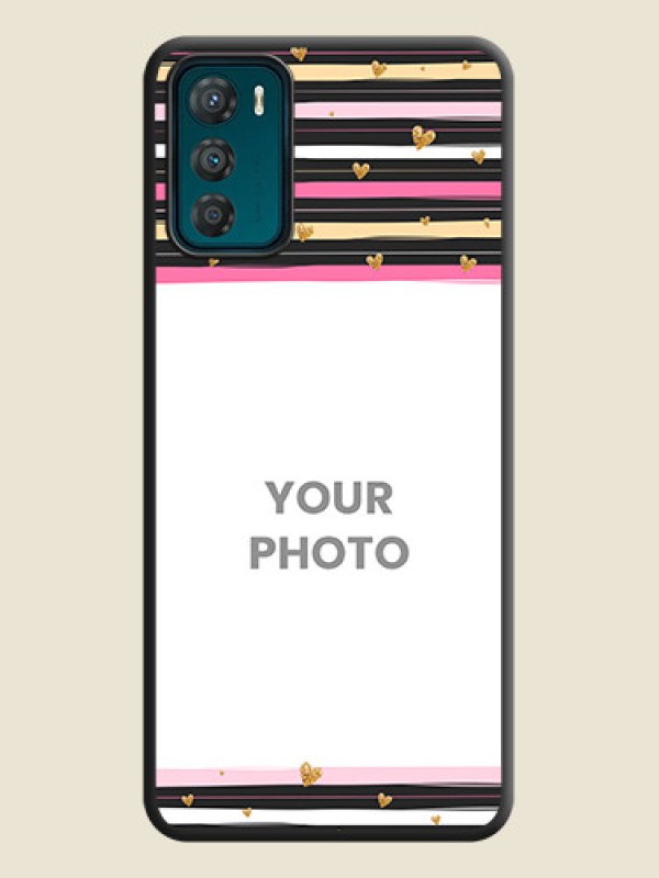 Custom Multicolor Lines and Golden Love Symbols Design on Photo on Space Black Soft Matte Mobile Cover - Motorola Moto G42 - alternate view