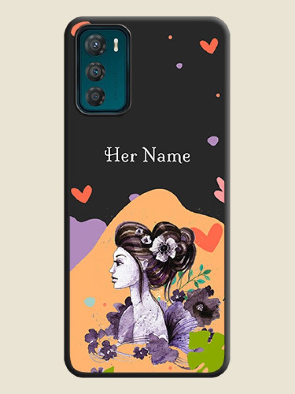 Custom Namecase For Her With Fancy Lady Image On Space Black Personalized Soft Matte Phone Covers -Motorola Moto G42 - alternate view