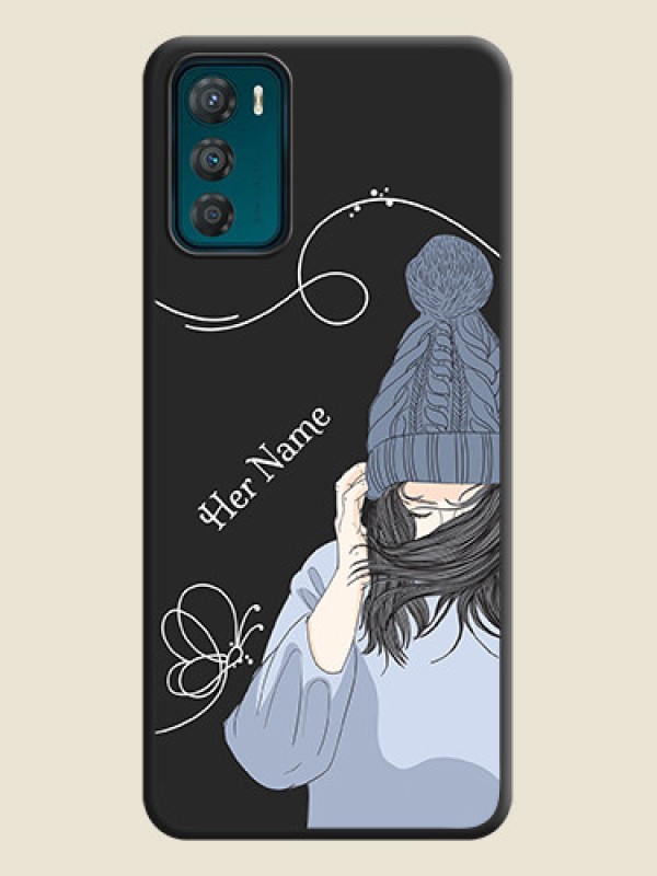 Custom Girl With Blue Winter Outfiit Custom Text Design On Space Black Personalized Soft Matte Phone Covers -Motorola Moto G42 - alternate view