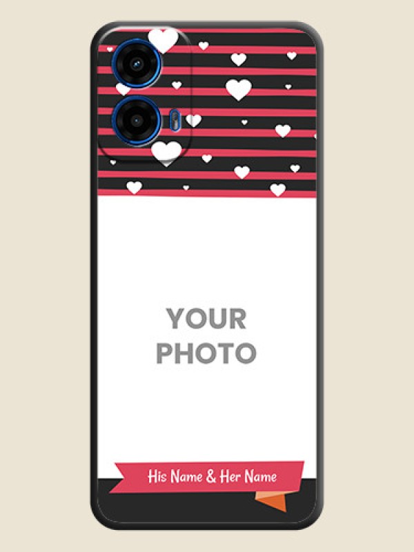 Custom White Color Love Symbols with Pink Lines Pattern On Space Black Custom Soft Matte Mobile Back Cover - Motorola Moto G45 5G - alternate view