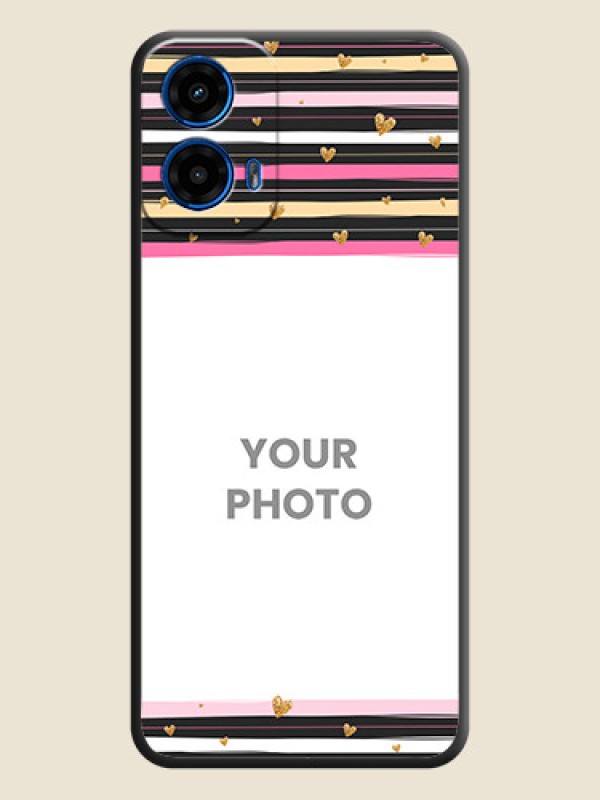 Custom Multicolor Lines and Golden Love Symbols Design on Photo On Space Black Custom Soft Matte Mobile Back Cover - Motorola Moto G45 5G - alternate view