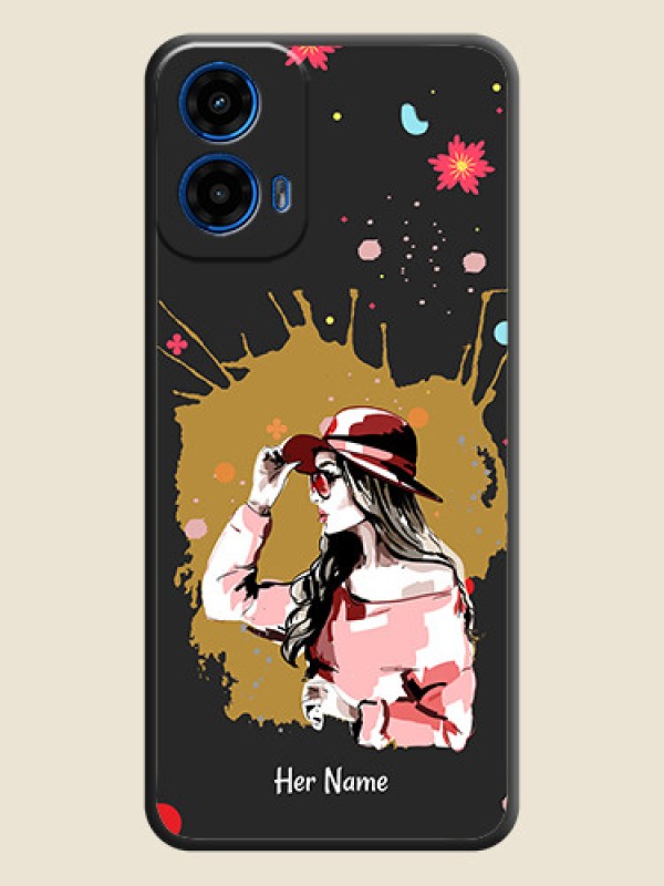 Custom Mordern Lady With Color Splash Background With Custom Text On Space Black Custom Soft Matte Mobile Back Cover - Motorola Moto G45 5G - alternate view