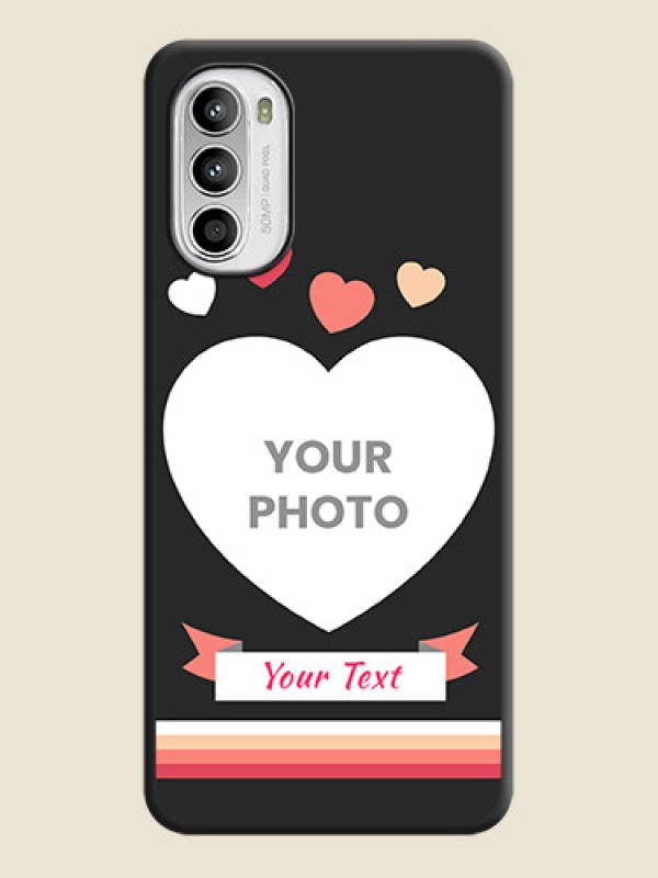 Custom Love Shaped Photo with Colorful Stripes on Personalised Space Black Soft Matte Cases - Moto G52 - alternate view