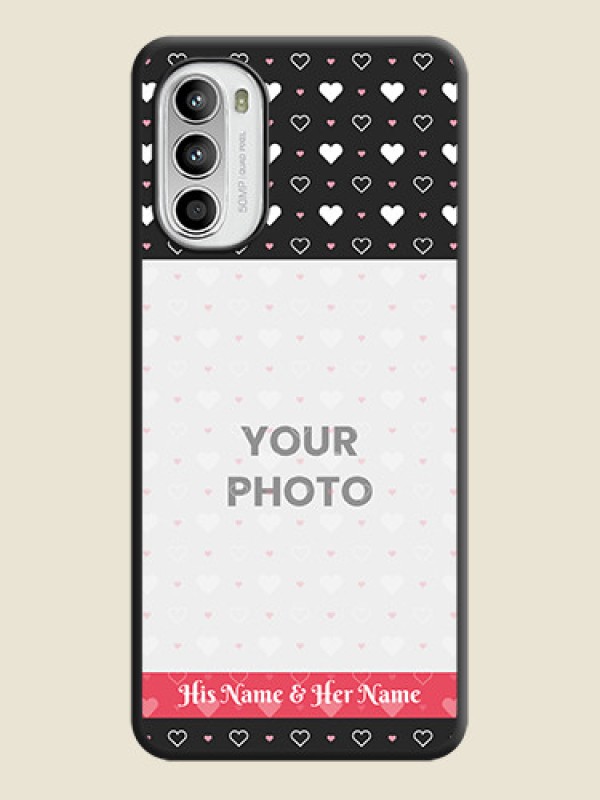 Custom White Color Love Symbols with Text Design on Photo on Space Black Soft Matte Phone Cover - Moto G52 - alternate view