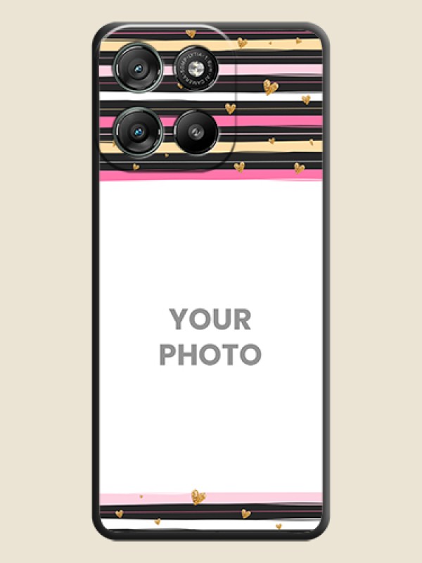 Custom Multicolor Lines and Golden Love Symbols Design on Photo On Space Black Custom Soft Matte Mobile Back Cover - Motorola Moto G57 Power - alternate view