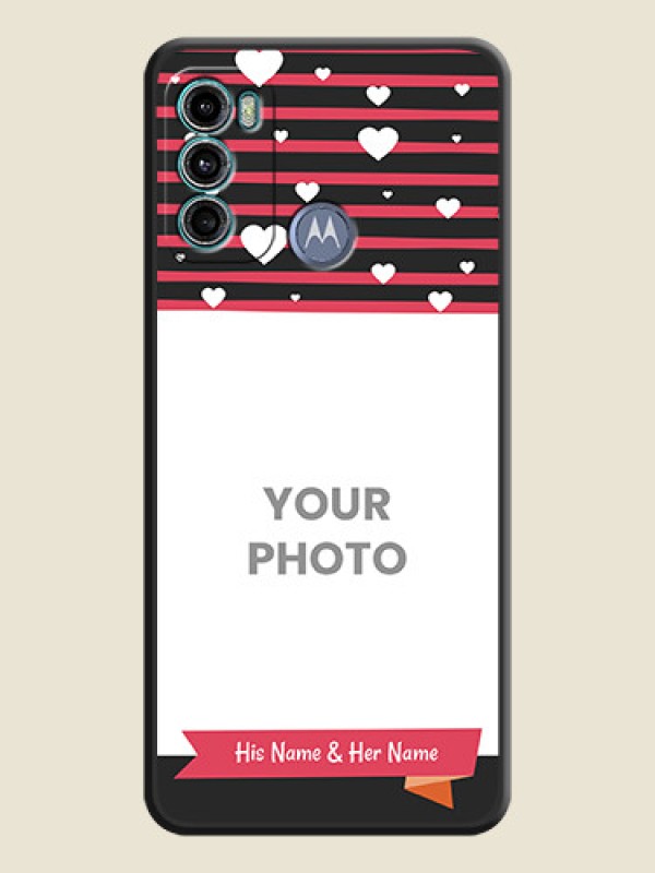 Custom White Color Love Symbols with Pink Lines Pattern on Space Black Custom Soft Matte Phone Cases - Motorola Moto G60 - alternate view