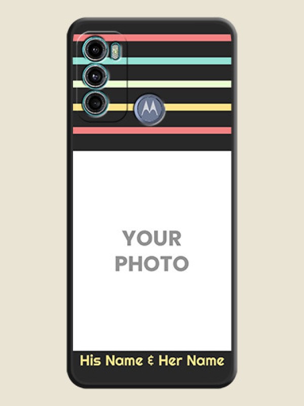Custom Color Stripes with Photo and Text on Photo on Space Black Soft Matte Mobile Case - Motorola Moto G60 - alternate view
