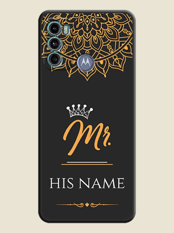 Custom Mr Name with Floral Design  on Personalised Space Black Soft Matte Cases - Motorola Moto G60 - alternate view