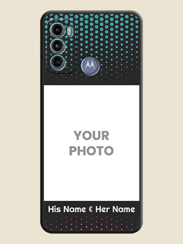 Custom Faded Dots with Grunge Photo Frame and Text on Space Black Custom Soft Matte Phone Cases - Motorola Moto G60 - alternate view