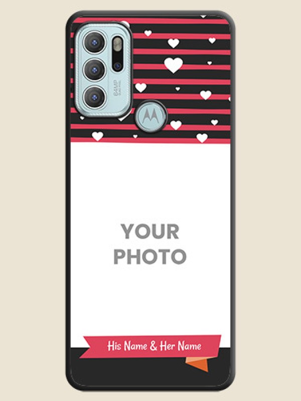 Custom White Color Love Symbols with Pink Lines Pattern on Space Black Custom Soft Matte Phone Cases - Moto G60s - alternate view