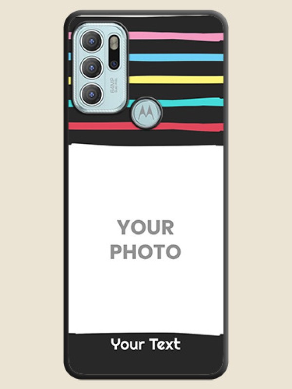 Custom Multicolor Lines with Image on Space Black Personalized Soft Matte Phone Covers - Moto G60s - alternate view