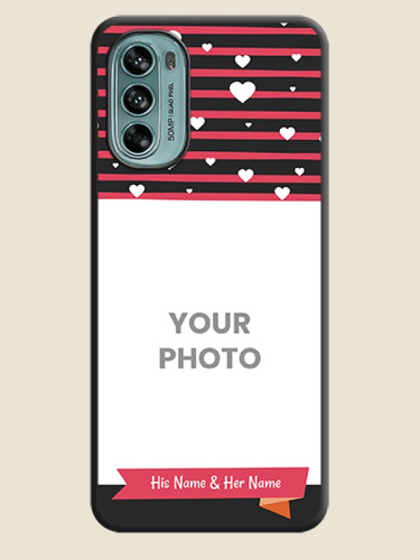 Custom White Color Love Symbols with Pink Lines Pattern on Space Black Custom Soft Matte Phone Cases - Moto G62 - alternate view