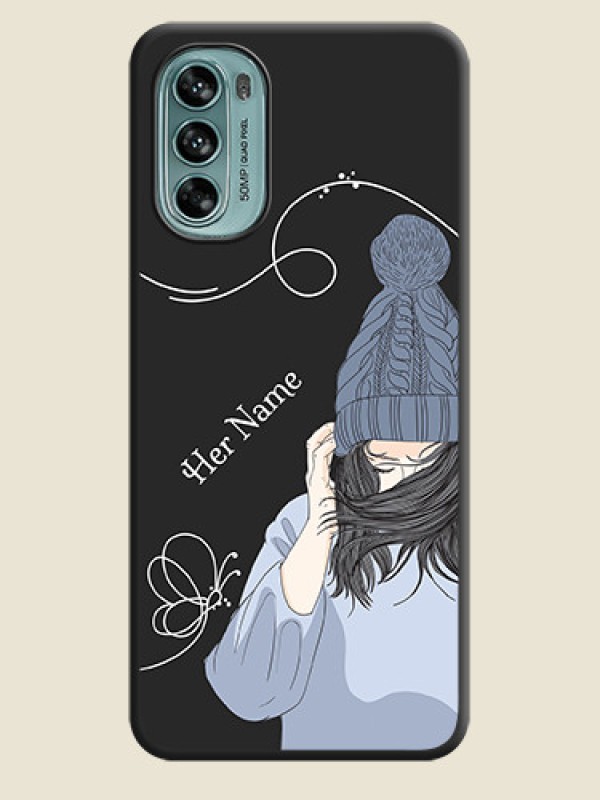 Custom Girl With Blue Winter Outfiit Custom Text Design On Space Black Personalized Soft Matte Phone Covers -Motorola Moto G62 - alternate view