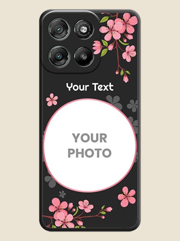 Custom Round Image with Pink Color Floral Design on Photo On Space Black Custom Soft Matte Mobile Back Cover - Motorola Moto G67 Power - alternate view