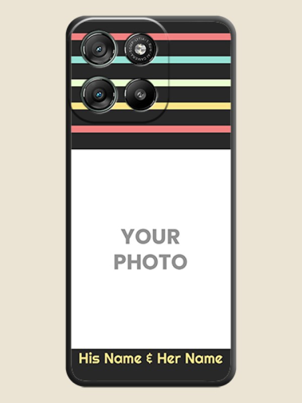 Custom Color Stripes with Photo and Text on Photo On Space Black Custom Soft Matte Mobile Back Cover - Motorola Moto G67 Power - alternate view