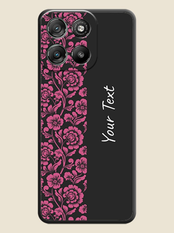 Custom Pink Floral Pattern Design With Custom Text On Space Black Custom Soft Matte Mobile Back Cover - Motorola Moto G67 Power - alternate view