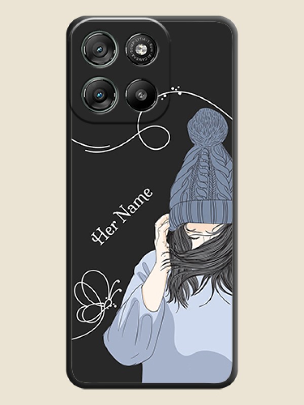 Custom Girl With Blue Winter Outfiit Custom Text Design On Space Black Custom Soft Matte Mobile Back Cover - Motorola Moto G67 Power - alternate view