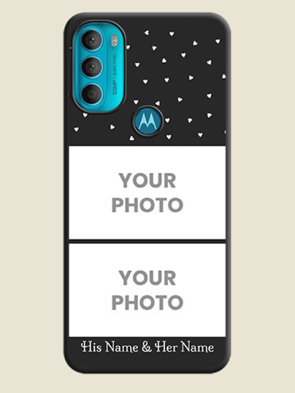 Custom Miniature Love Symbols with Name on Space Black Custom Soft Matte Back Cover - Moto G71 5G - alternate view