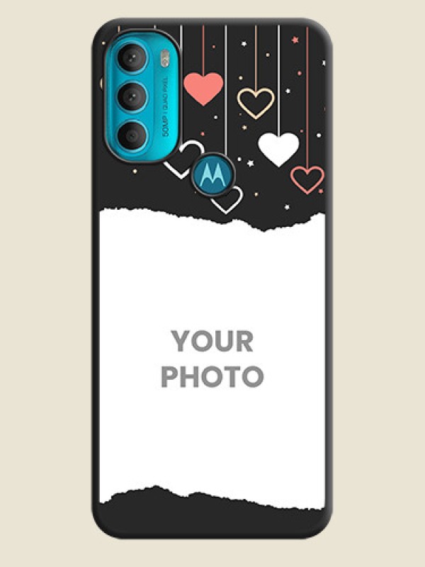 Custom Love Hangings with Splash Wave Picture on Space Black Custom Soft Matte Phone Back Cover - Moto G71 5G - alternate view