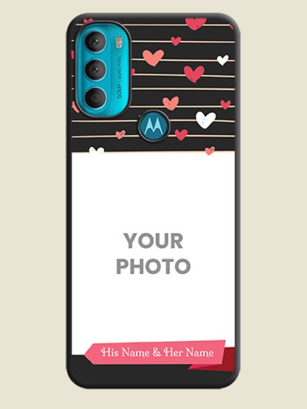 Custom Love Pattern with Name on Pink Ribbon  on Photo on Space Black Soft Matte Back Cover - Moto G71 5G - alternate view
