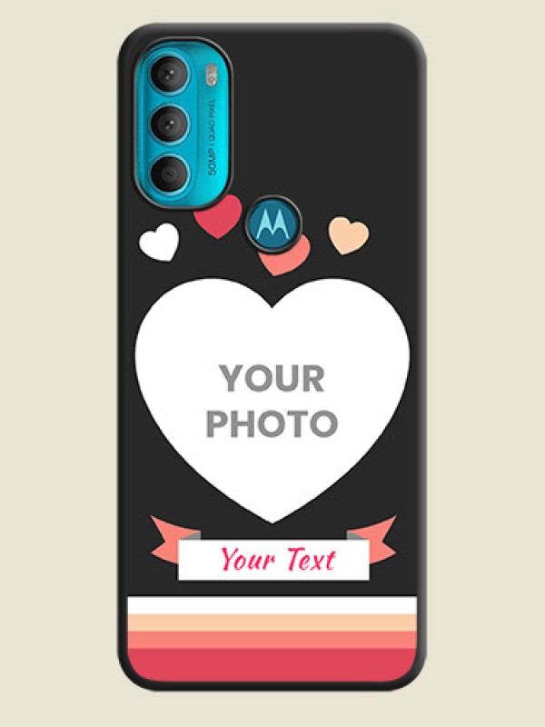 Custom Love Shaped Photo with Colorful Stripes on Personalised Space Black Soft Matte Cases - Moto G71 5G - alternate view