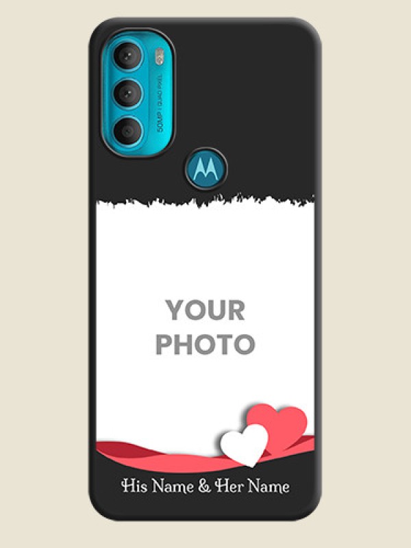 Custom Pin Color Love Shaped Ribbon Design with Text on Space Black Custom Soft Matte Phone Back Cover - Moto G71 5G - alternate view