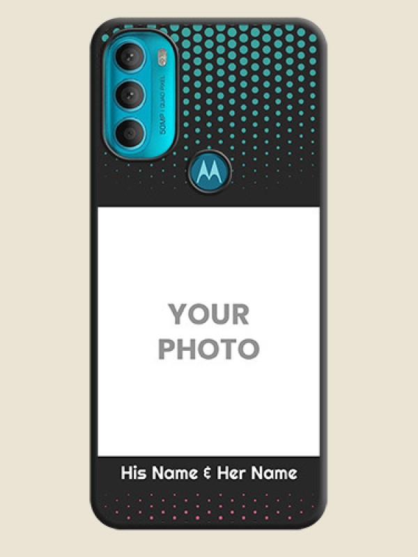 Custom Faded Dots with Grunge Photo Frame and Text on Space Black Custom Soft Matte Phone Cases - Moto G71 5G - alternate view