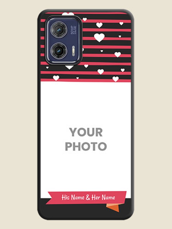 Custom White Color Love Symbols with Pink Lines Pattern on Space Black Custom Soft Matte Phone Cases - Moto G73 5G - alternate view