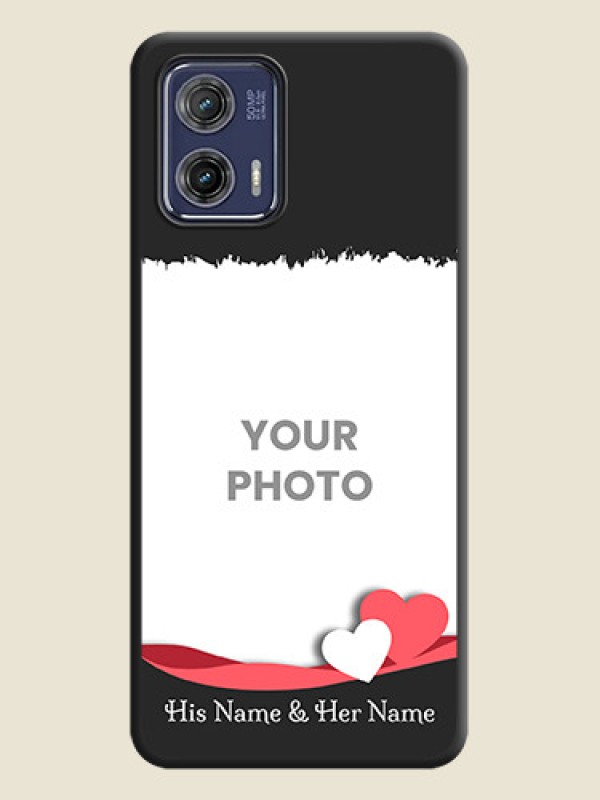 Custom Pin Color Love Shaped Ribbon Design with Text on Space Black Custom Soft Matte Phone Back Cover - Moto G73 5G - alternate view
