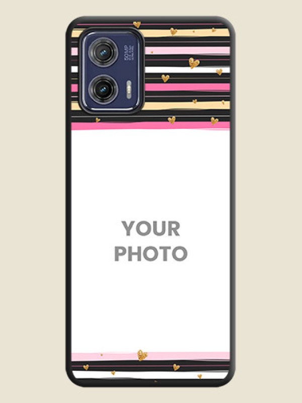Custom Multicolor Lines and Golden Love Symbols Design on Photo on Space Black Soft Matte Mobile Cover - Moto G73 5G - alternate view