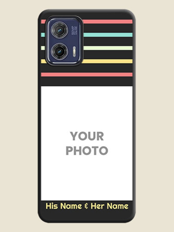 Custom Color Stripes with Photo and Text on Photo on Space Black Soft Matte Mobile Case - Moto G73 5G - alternate view