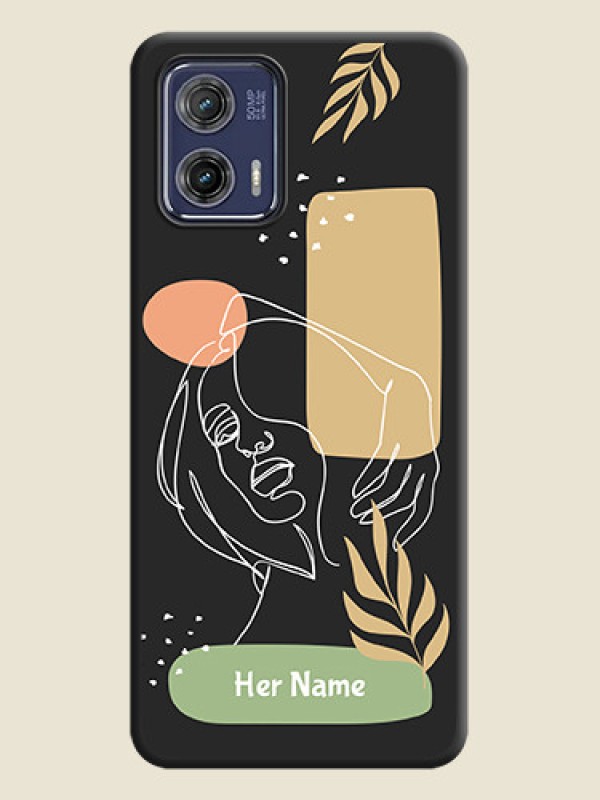 Custom Custom Text With Line Art Of Women & Leaves Design On Space Black Personalized Soft Matte Phone Covers -Motorola Moto G73 5G - alternate view