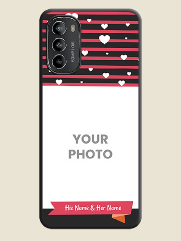 Custom White Color Love Symbols with Pink Lines Pattern on Space Black Custom Soft Matte Phone Cases - Moto G82 - alternate view