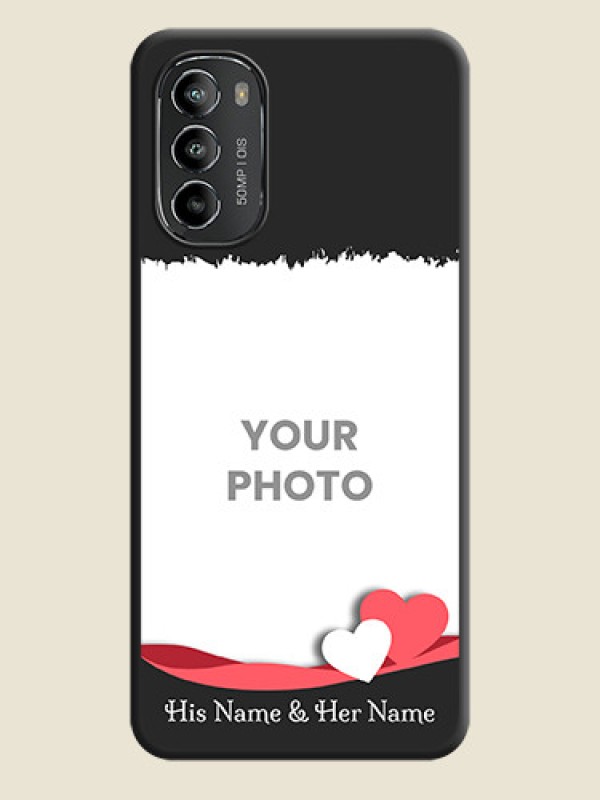 Custom Pin Color Love Shaped Ribbon Design with Text on Space Black Custom Soft Matte Phone Back Cover - Moto G82 - alternate view