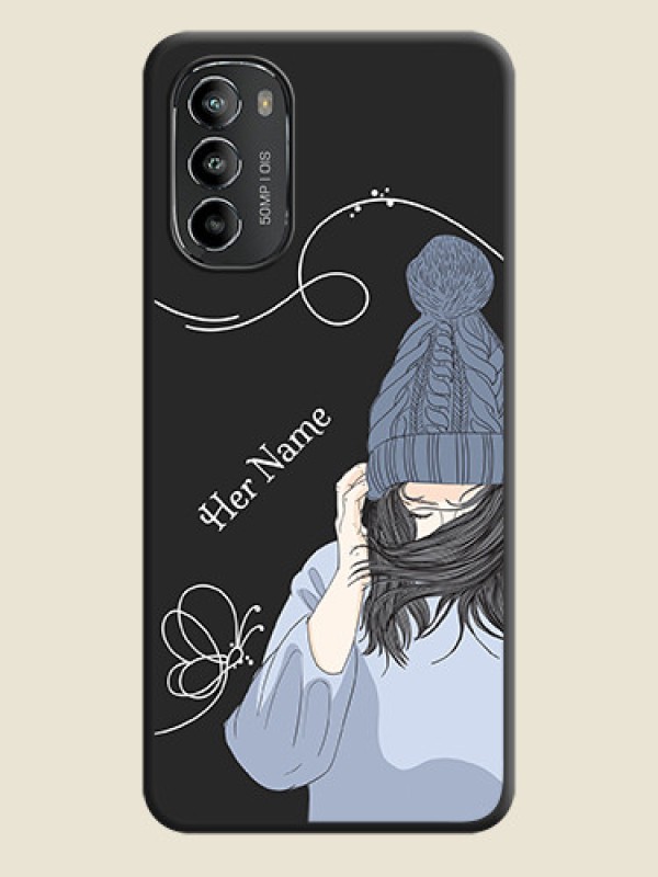 Custom Girl With Blue Winter Outfiit Custom Text Design On Space Black Personalized Soft Matte Phone Covers -Motorola Moto G82 - alternate view