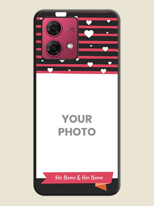 Custom White Color Love Symbols with Pink Lines Pattern on Space Black Custom Soft Matte Phone Cases - Motorola Moto G84 5G - alternate view