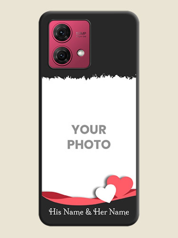 Custom Pink Color Love Shaped Ribbon Design with Text on Space Black Custom Soft Matte Phone Back Cover - Motorola Moto G84 5G - alternate view