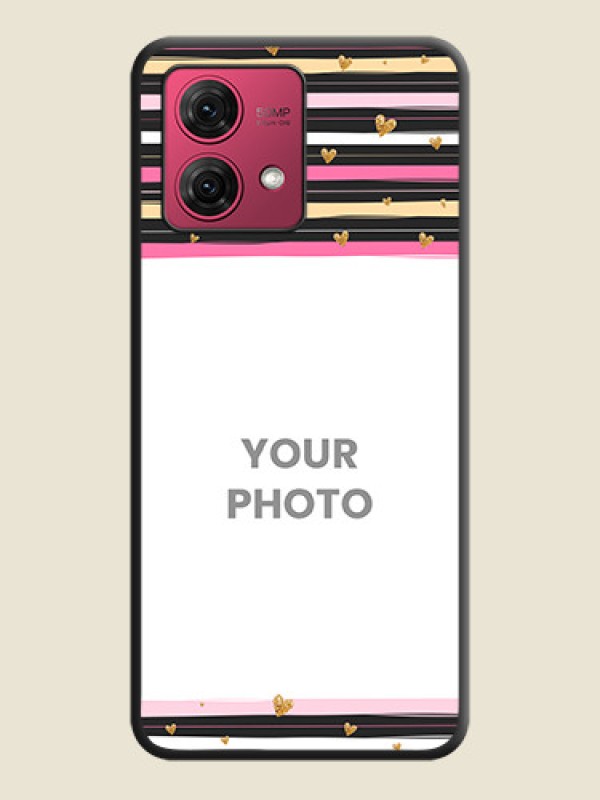 Custom Multicolor Lines and Golden Love Symbols Design - Photo on Space Black Soft Matte Mobile Cover - Motorola Moto G84 5G - alternate view
