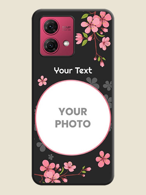 Custom Round Image with Pink Color Floral Design - Photo on Space Black Soft Matte Back Cover - Motorola Moto G84 5G - alternate view