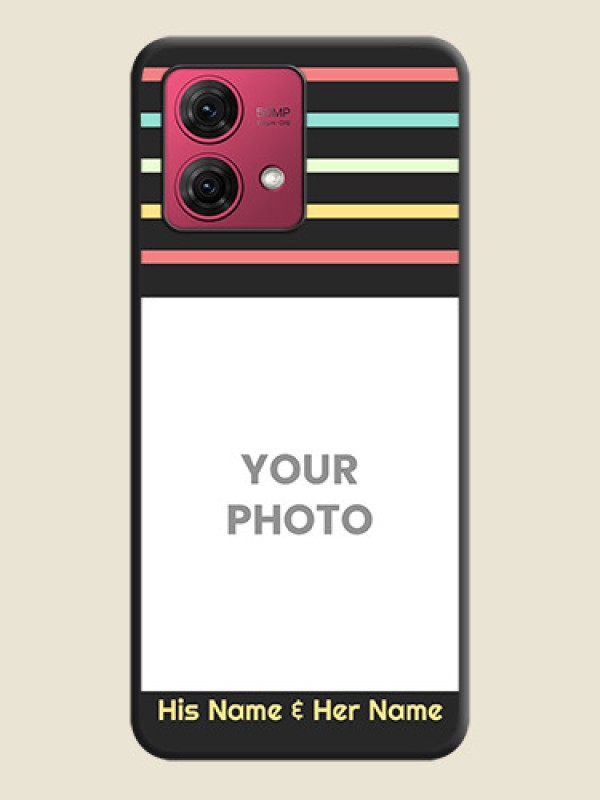 Custom Color Stripes with Photo and Text - Photo on Space Black Soft Matte Mobile Case - Motorola Moto G84 5G - alternate view