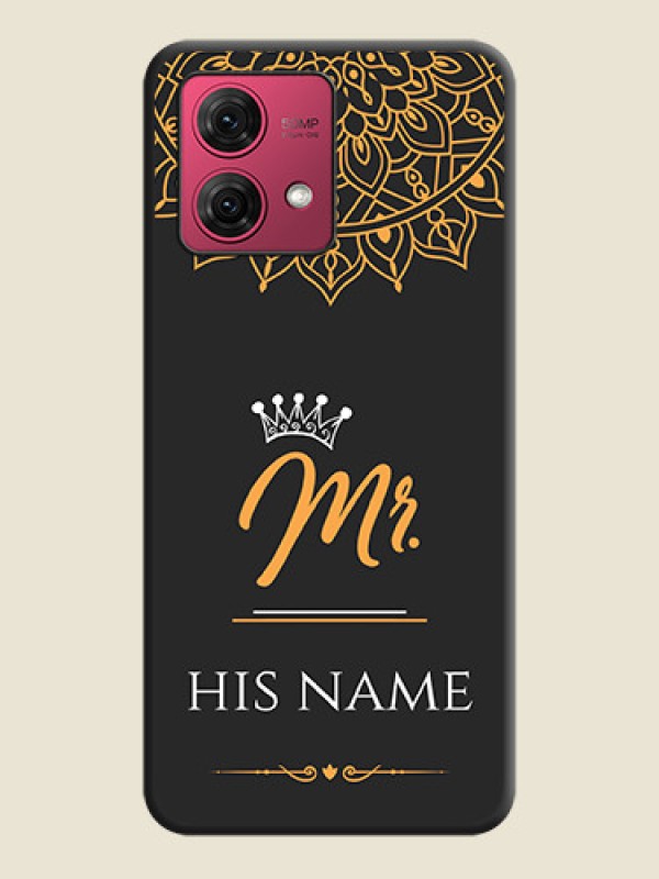 Custom Mr Name with Floral Design on Personalised Space Black Soft Matte Cases - Motorola Moto G84 5G - alternate view