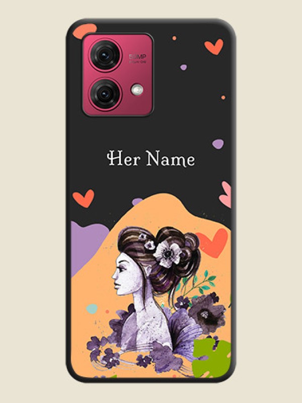Custom Namecase For Her With Fancy Lady Image On Space Black Personalized Soft Matte Phone Covers - Motorola Moto G84 5G - alternate view
