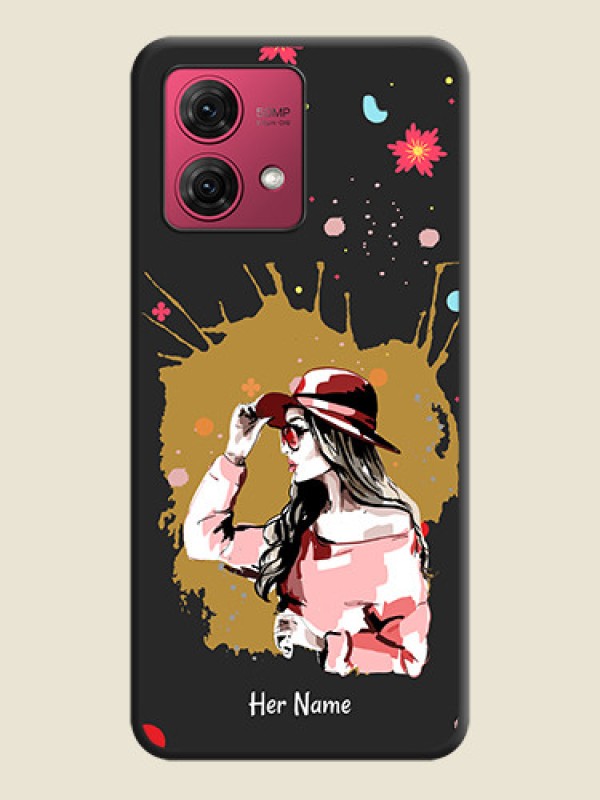 Custom Mordern Lady With Color Splash Background With Custom Text On Space Black Personalized Soft Matte Phone Covers - Motorola Moto G84 5G - alternate view