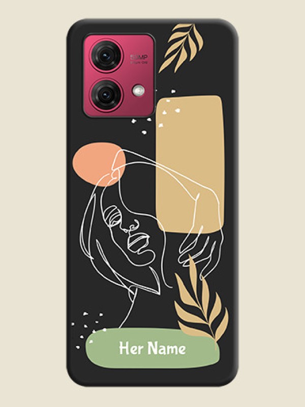 Custom Custom Text With Line Art Of Women & Leaves Design On Space Black Personalized Soft Matte Phone Covers - Motorola Moto G84 5G - alternate view