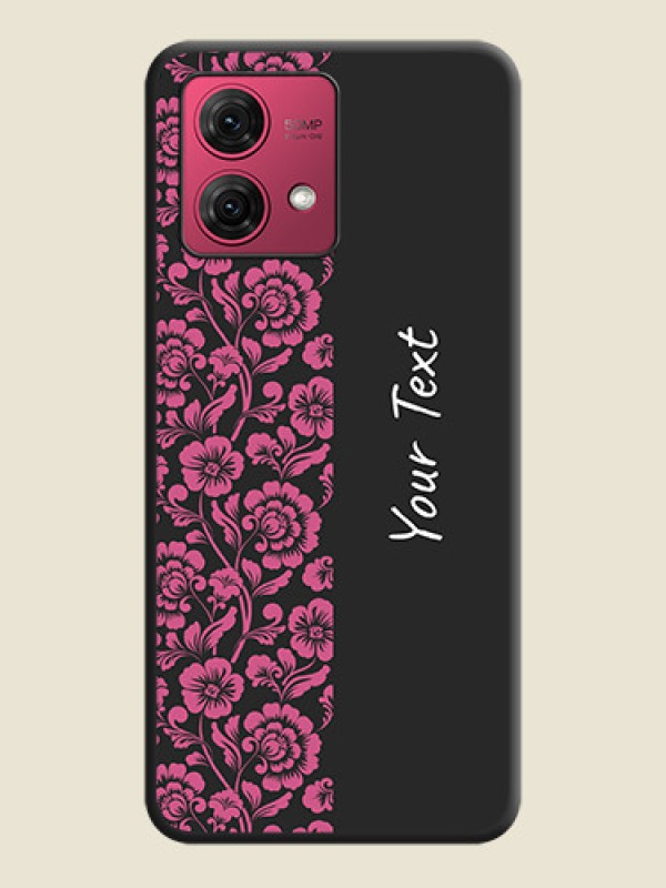 Custom Pink Floral Pattern Design With Custom Text On Space Black Personalized Soft Matte Phone Covers - Motorola Moto G84 5G - alternate view