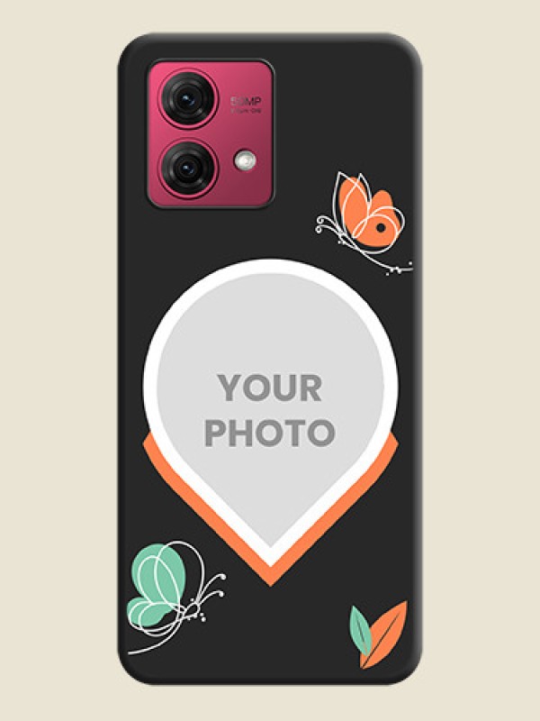 Custom Upload Pic With Simple Butterly Design On Space Black Personalized Soft Matte Phone Covers - Motorola Moto G84 5G - alternate view